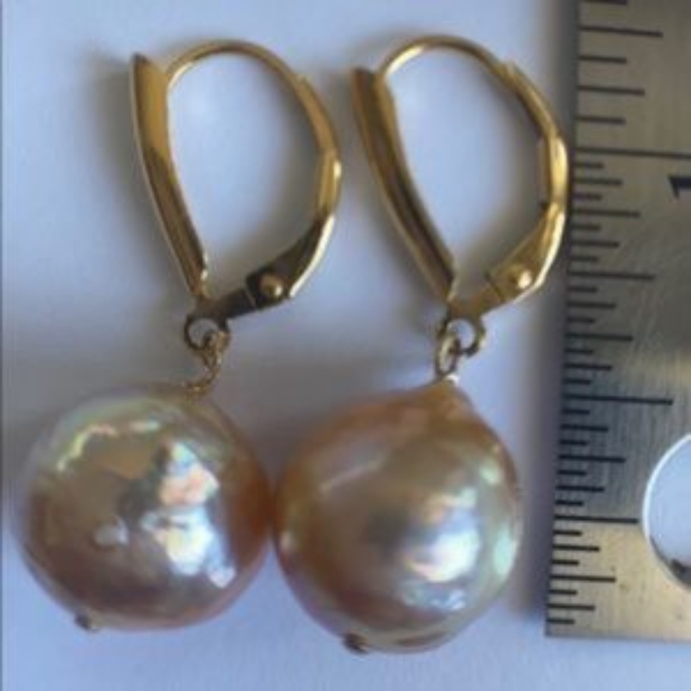 Edison (Kasumi-Like) 12mm Pearls 14K Gold Filled Shield Leverbacks - Picture 5 of 8
